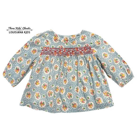Baby Boden Other - Baby Boden 3-6m Blue & Pink Floral Smocked Blouse